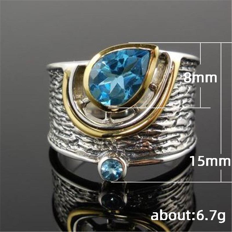 Accessories, Creative Ethnic Style With Blue Rhinestone Zircon Ring, Fashionable Women'S Ring