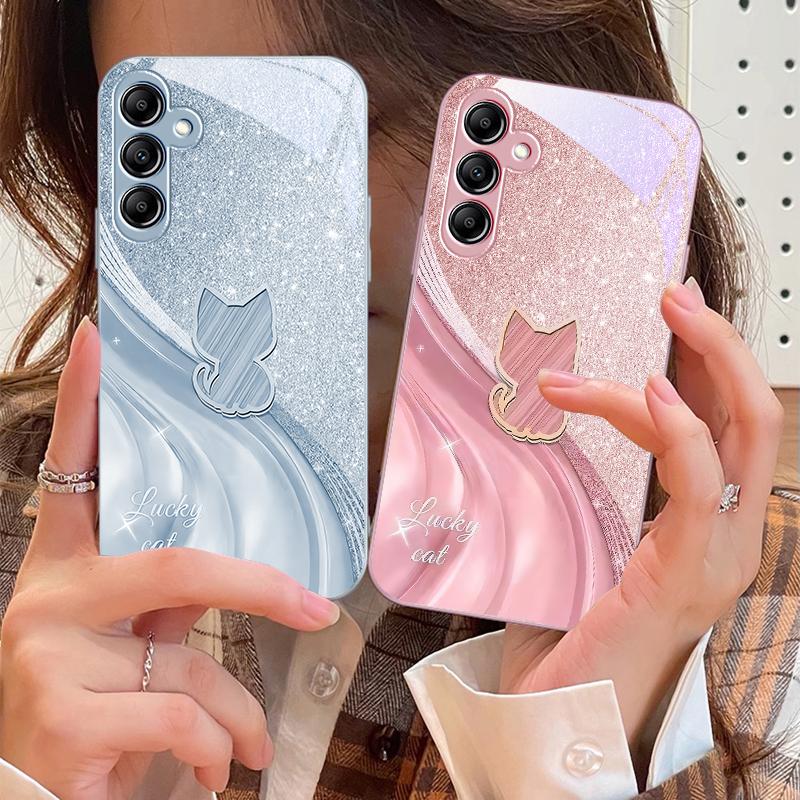 Блестящий бриллиантовый кот для Samsung Galaxy A14 4G 20 30 52 20S 21S 22 A32 33 34 42 50 51 53 54 70 71 72 73 5G стеклянный чехол для телефона