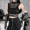 Skull Fishnet Mall Gothic Women Tank Tops Grunge Aesthetic Punk Black Crop Top With Glove E-girl Emo Alternative Vests