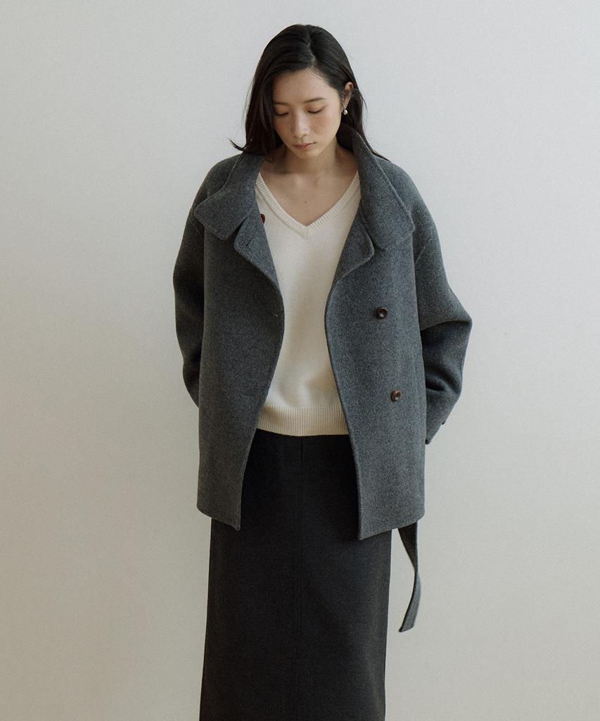 LINGSEOUL Handmade High Neck Half Coat-Charcoal