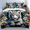 White tiger, golden flowers. Bedding sets Duvet cover sets Duvet covers Pillowcases(1*Duvet Cover 2*Pillowcases without duvet insert)