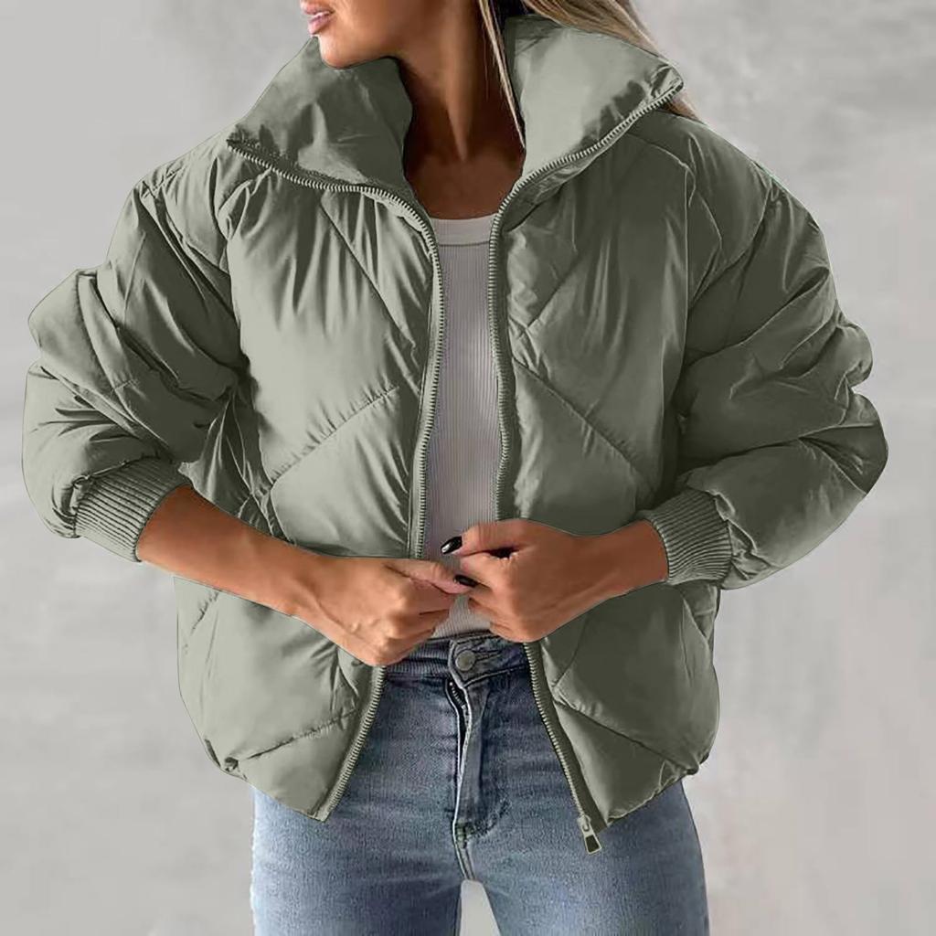 Женская повседневная однотонная короткая клетчатая куртка с одним воротником и длинными рукавами из плотного хлопка