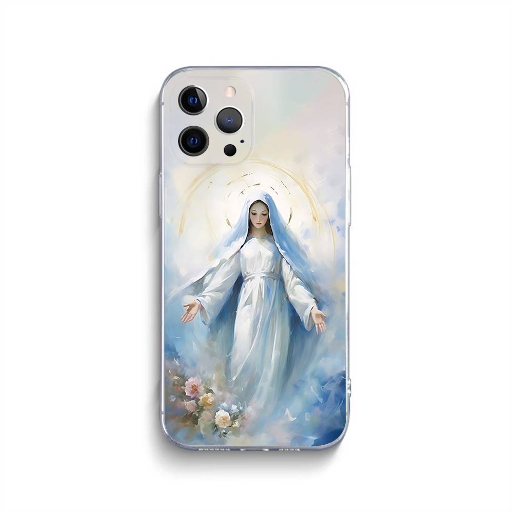 Virgen St.Mary Celestial Mother Phone Case For iPhone 16,15,14,13,12,11 Pro,Max,Plus,X,XS,XR,SE,Mini Transparent Silicone Soft