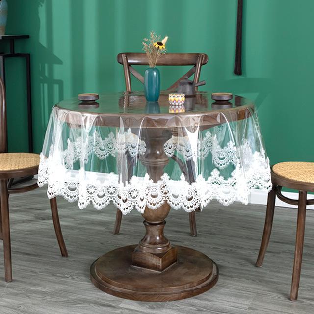 European Waterproof Round Tablecloth Rectangle Embroidery Pvc Transparent Table Cloth Soft Table Mat Household Lace Table Cover