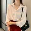 Французская шифоновая рубашка женская с длинными рукавами весенняя и осенняя одежда корейский стиль топ свободная многослойная белая рубашка базовая рубашка