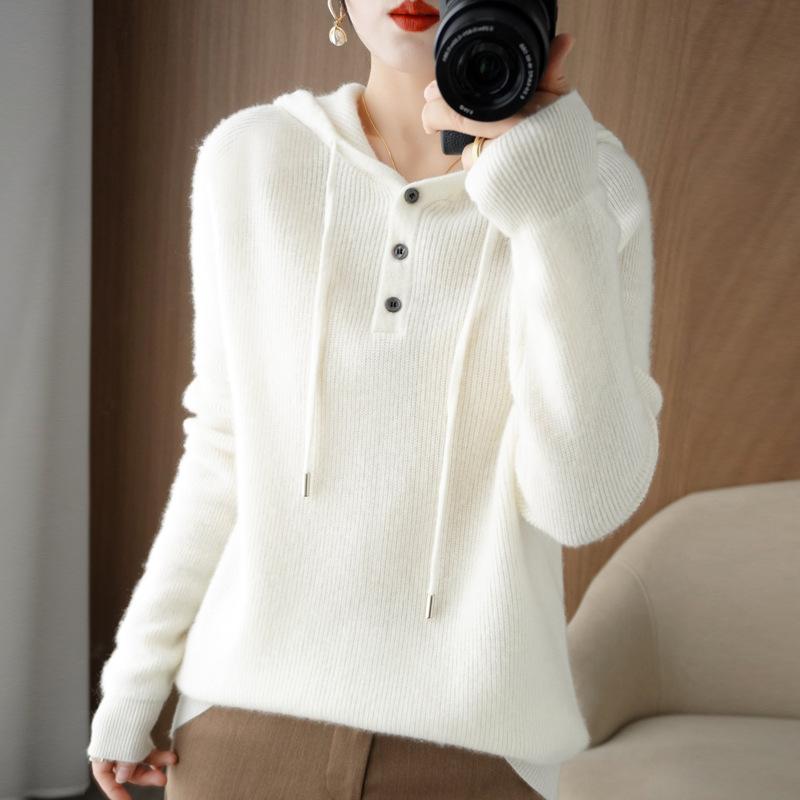 YYFS Женские модные повседневные однотонные свободные свитера с капюшоном на осень и зиму с длинным рукавом