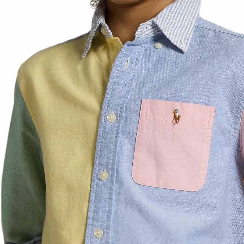 Polo Ralph Lauren Ss24 Color Block вышитый пони однобортный воротник с острыми краями повседневная рубашка с длинным рукавом детские рубашки многоцветные CWPOWOVY6820455-999