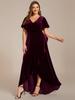 Ever-Pretty Women's Plus Size Velvet Lotus Leaf Ruffles Short Sleeves V Neck High-Low Hem Evening Dress