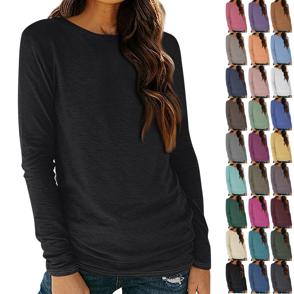 Womens Long Sleeve Round Neck Shirts Basic Tee Casual Top Fall Trendy Tunic Outfits Fitted T Shirts
