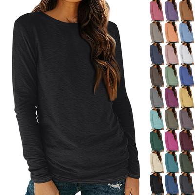 Женские рубашки с длинным рукавом и круглым вырезом, базовая футболка, повседневный топ, осенняя модная туника, облегающие футболки