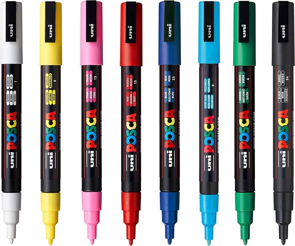 Posca Mitsubishi Pencil Тонкий Круглый 8 ШТ PC3M8C Водобазовый Маркер, Наконечник, Перо, Цвета,