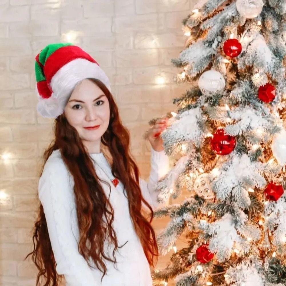 Утолщенная полосатая шапка Санты, мягкая теплая зимняя шапка, рождественское украшение, шапка Санты, женская