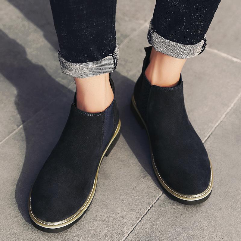 Мода Мужские модные ботинки Tide из натуральной кожи Ботинки челси Мужские замшевые роскошные ботильоны Высокие плюшевые меховые зимние ботинки gb