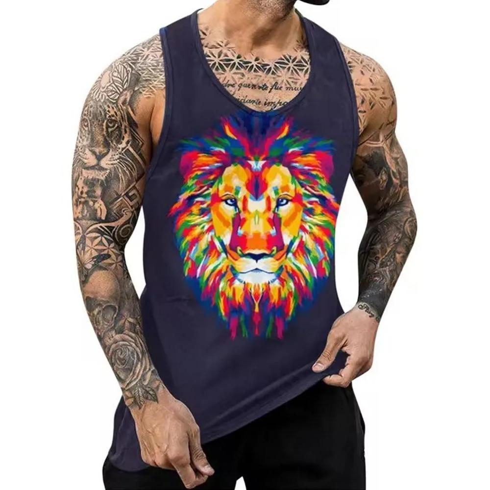 Летний топ с круглым вырезом и 3D-принтом с животным узором, модная повседневная мужская майка без рукавов