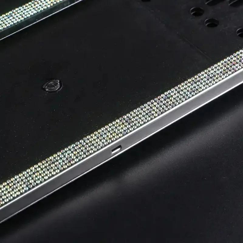Bling Diamond Car Russian Auto License Plate Frame Holder Stainless Steel Auto Styling Exterior Accessories Women 53.5*12.5cm