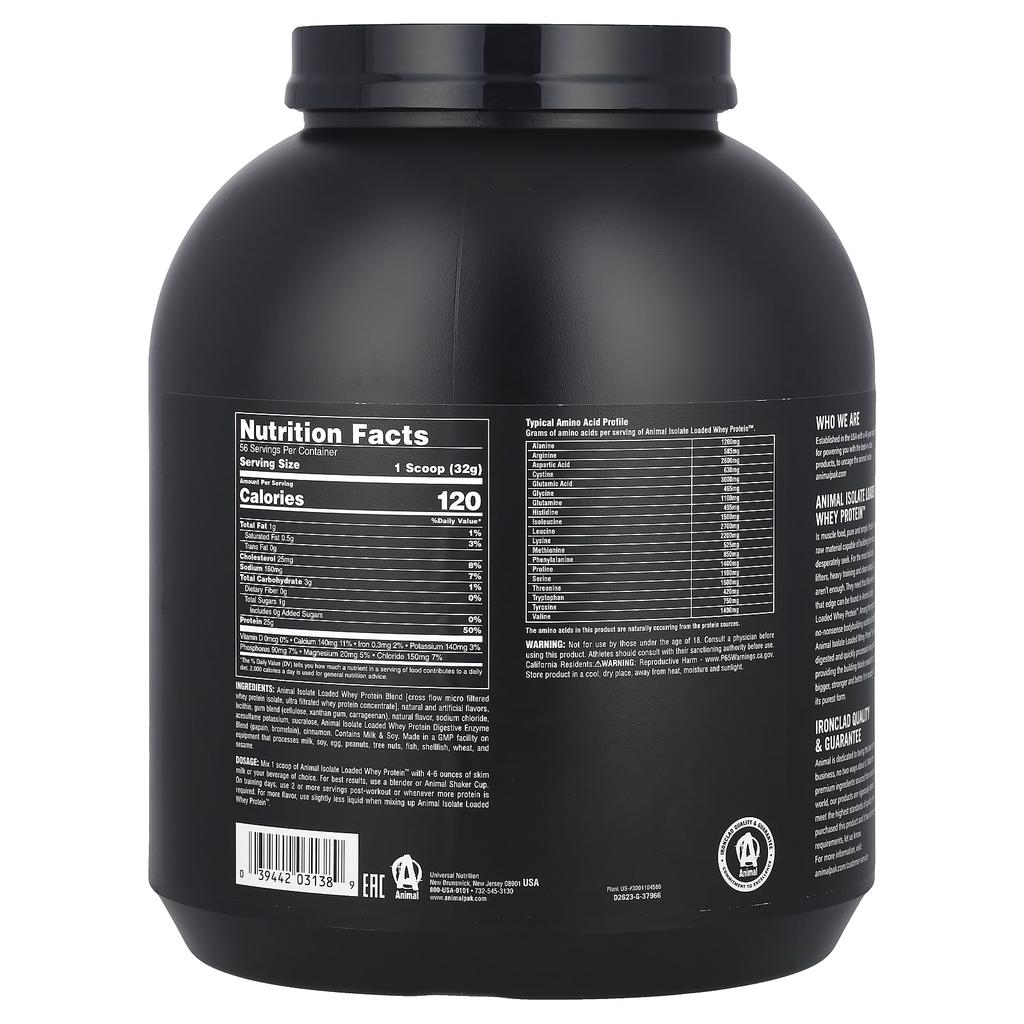 Animal, Isolate Loaded Whey Protein Powder, Frosted Cinnamon Bun, 4 lbs (1.81 kg)