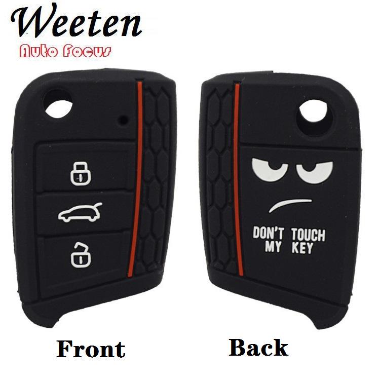 Силиконовый чехол для ключа для VW, Skoda, SEAT - дизайн «DON'T TOUCH MY KEY», черный с красными акцентами