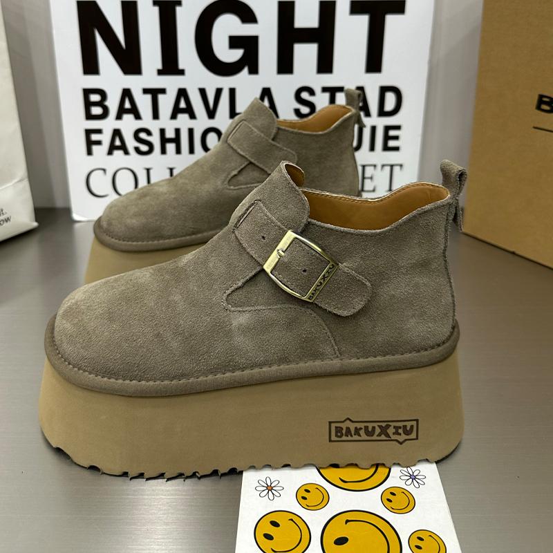 Platform Women Ankle Boots Suede Designer Buckle High Heels Shoes New Brand 2025 Trend Winter Walking Comfort Botas De Mujer