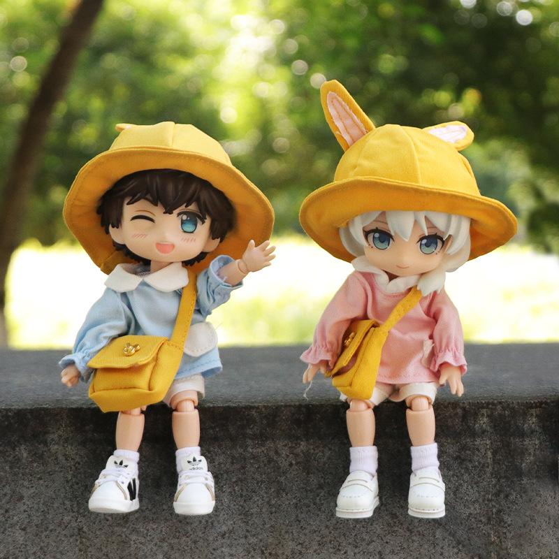 Светло-синий Розовый Одежда для Ob11 Малыша Рубашка+Штаны+Шляпа+Сумка Кролик Медведь Костюм для Детского Сада Molly Одежда для Малыша GSC Тело 12 Аксессуар BJD