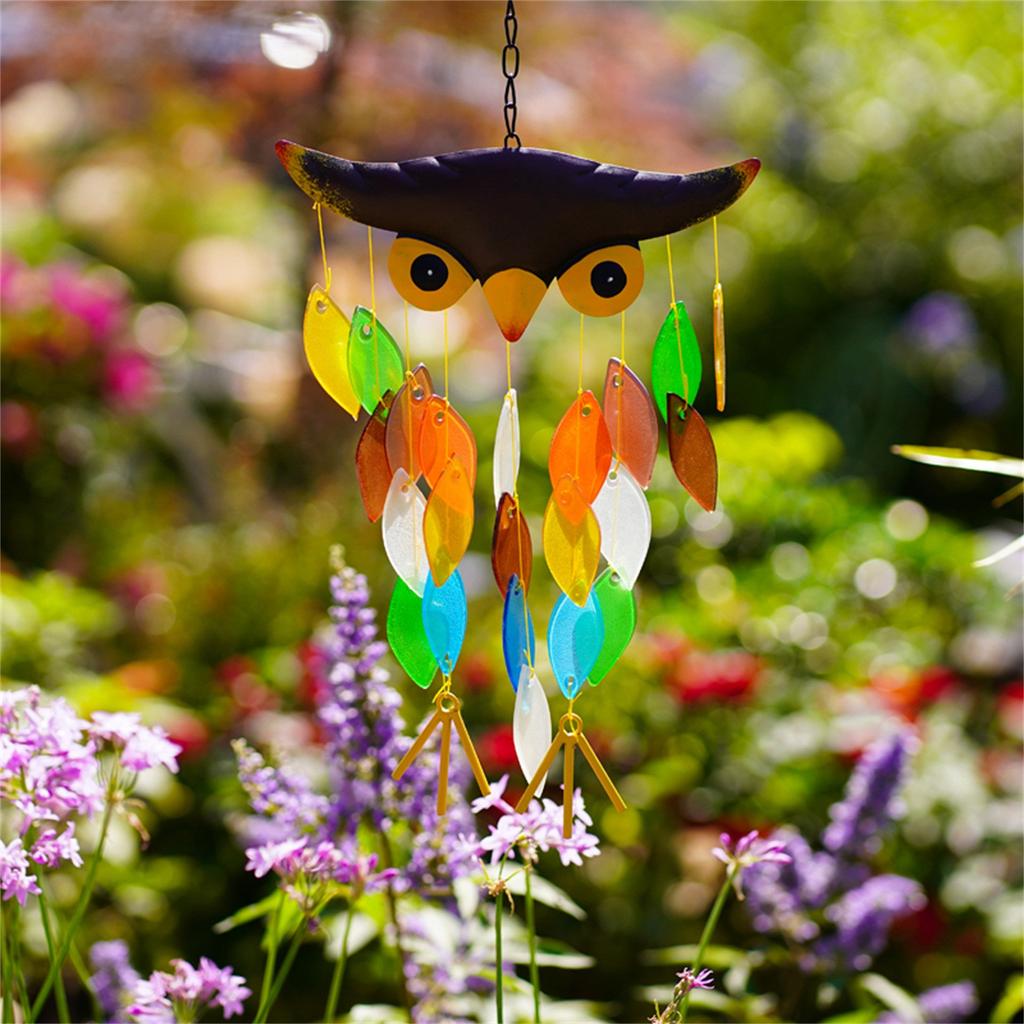 3DWind Chimes For Outside - Handcrafted Glass Windchimes Outdoors Owl For Indoor Outdoor Home Ornament Or Garden Decoration