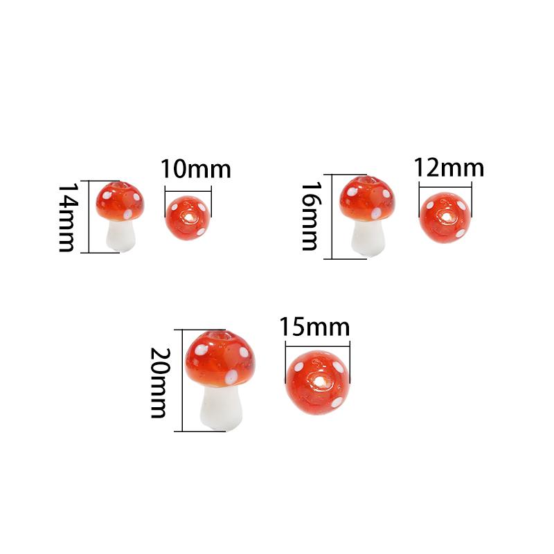 10pcs/lot Colourful Lampwork Beads Cute Mushroom Shape Loose Glass Beads For Jewelry Making DIY Craft Necklace Bracelet Findings