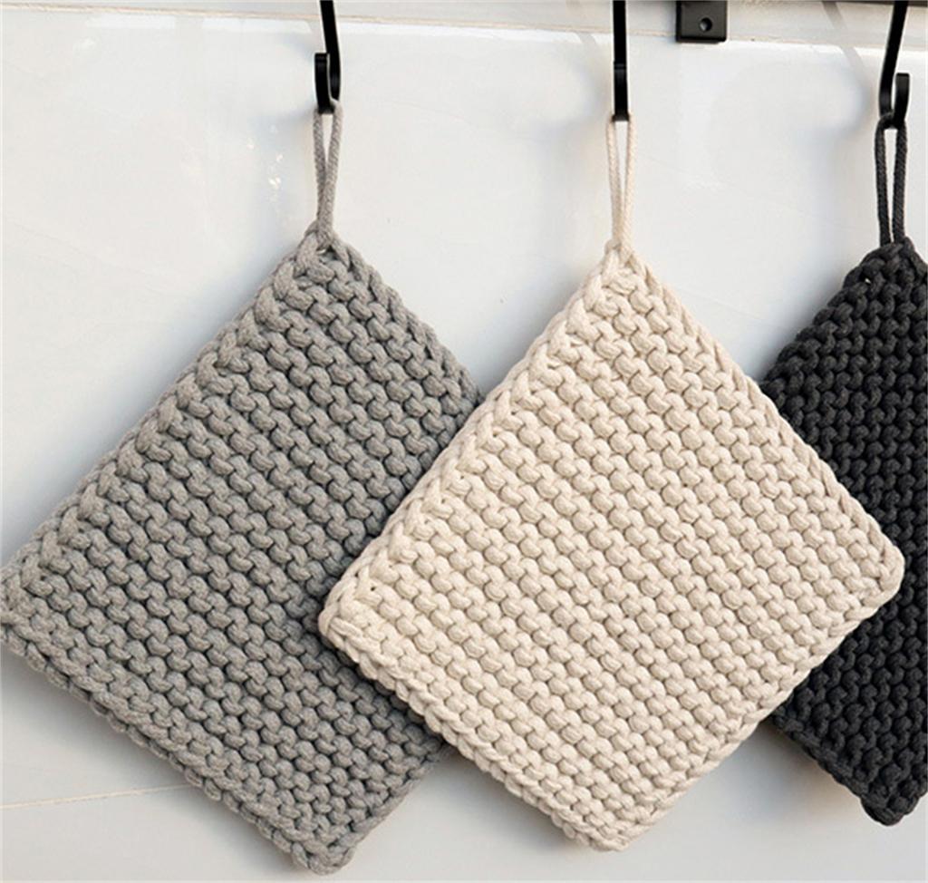 Pot Holder, Kitchen Essential, Cotton, Heat Resistant Crocheted Potholder With Hanging Loops Square Hot Pads For Kitchen, Cooking And Baking