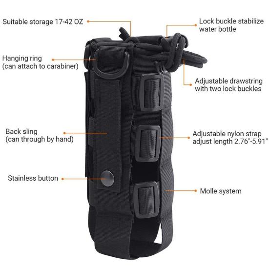 Tactical Water Bottle Pouch with Adjustable Drawstring Waterproof Wear Resistant Water Bottle Holder Carrier Bag