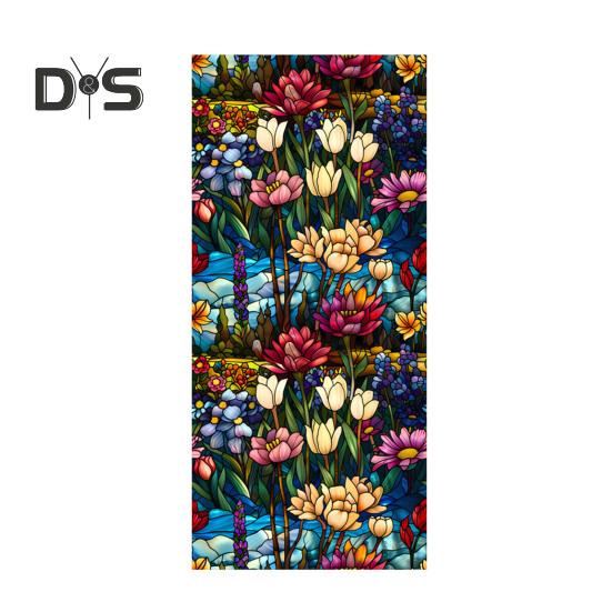 Stained Glass Static Window Film Vintage Flower Privacy Protection Sun Blocking Glass Cling Waterproof PVC Window Covering Film