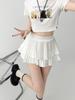 Kawaii Mini Skirt Women High Waist Ruffled Pleated Tulle Cake Slim Skirt Shorts Female Korean White Lolita Skirt Large Size