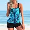 Women's Shoulder Strap Swimsuit with Blue Tear Print Bikini Short Tank Top Swimsuit