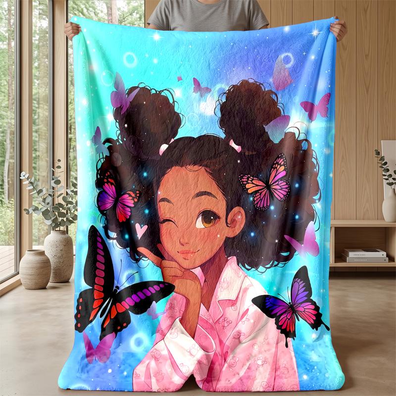 Butterfly Enchanted Portrait blanket Personalized Name Flannel Blanket Soft Cozy Plush Throw for Sofa Bed Lightweight Home Decor