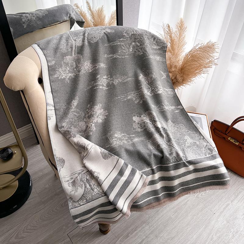 Мори Осень и Зима Теплый Продвинутый Чувство Снижения Возраста Шарф Двусторонний Принт Накидка Классический Цвет Универсальный Шарф Женский