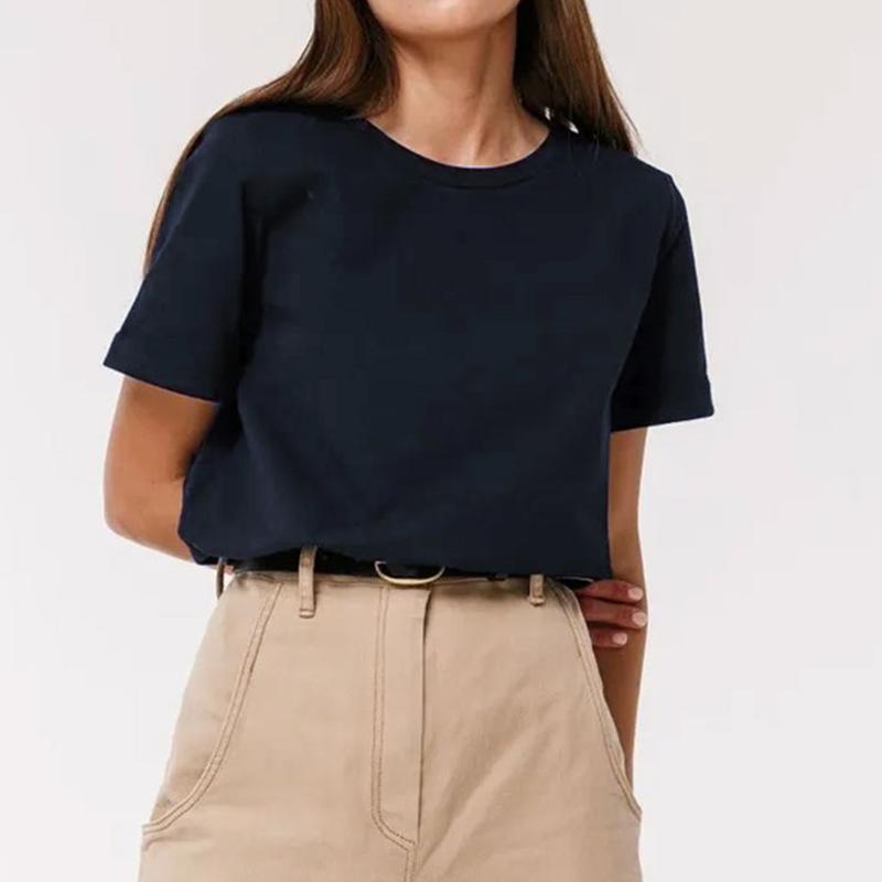 Summer Cotton Women's T-shirt Bottoming Basic Fashionable Solid Lady Short Sleeve Loose Tops Shirts Tops