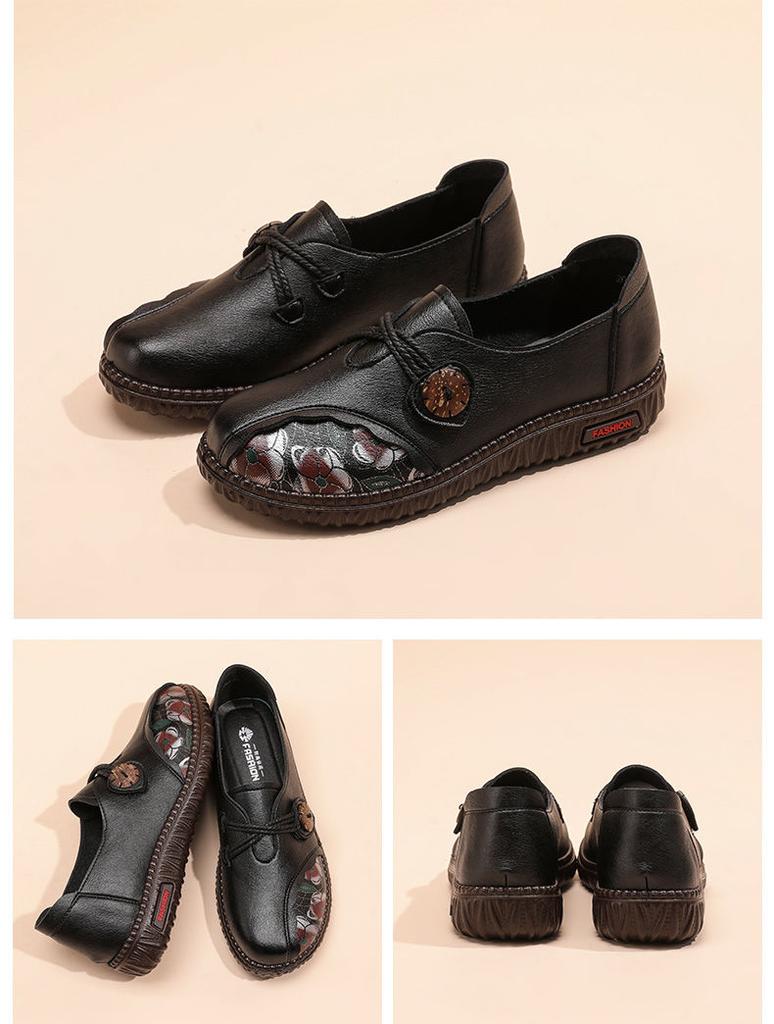 Ретро балетки с двойными ремешками женская осенняя обувь кожаные мокасины туфли с широким носком для мамочек пожилые дамы мокасины с принтом