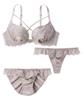Inner Set Satin Flower Bra and Shorts Set for T-Shorts 3-Piece Women, Beige, D70/M