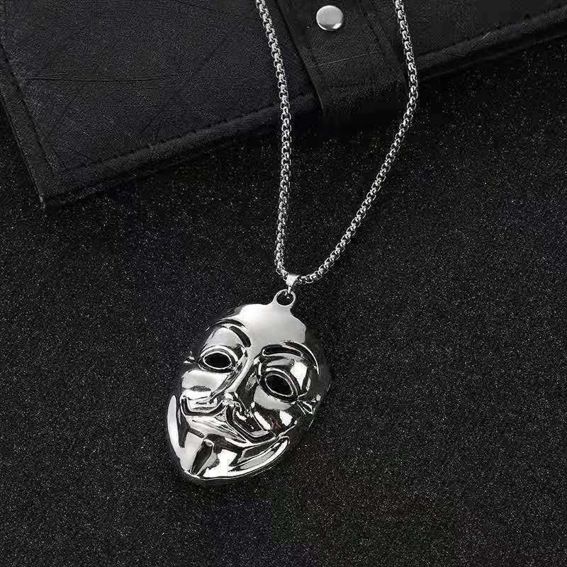 Smile Clown Mask Necklace Red Titanium Steel Necklace Hip Hop Hip Street Long Sweater Chain Pendant