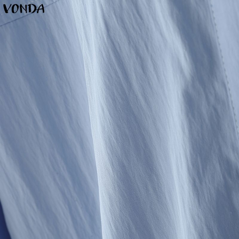 VONDA Женская повседневная блузка с круглым вырезом, оборками, длинными рукавами, однотонная, свободного кроя