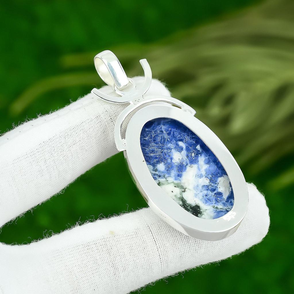 925 Sterling Silver Oval Sodalite Gemstone Bezel Handcrafted New Pendant Jewelry