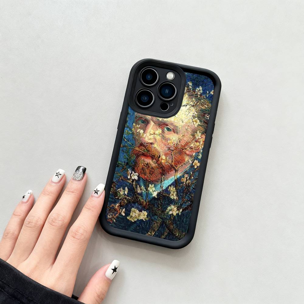 Ретро Масляная краска Ван Гога Для iPhone 17 16 15 14 13 12 11 Pro Max Plus Черный Полное покрытие Мягкий Чехол Силиконовый Чехол