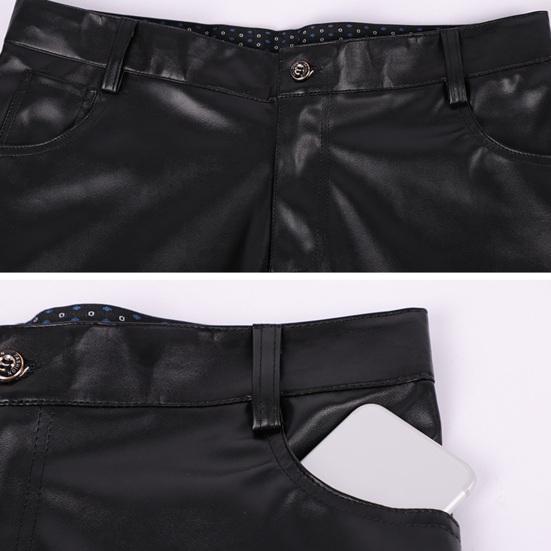 Мужские брюки из искусственной кожи, облегающие, однотонные | Модный стиль мотоцикла | Эластичные