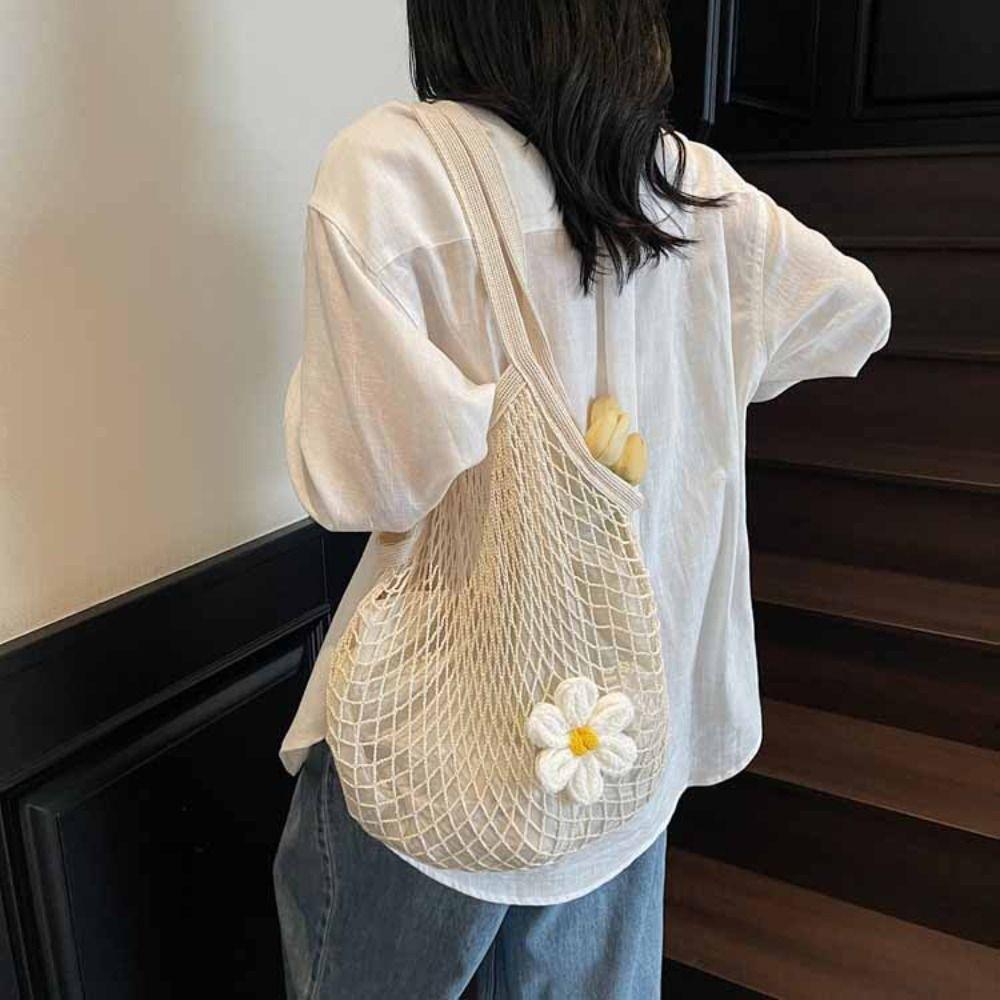 Polyester Hollow Woven Shoulder Bag Large Capacity Summer Beach Tote Bags  Clothes Storage
