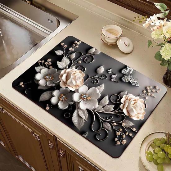 3D Floral Placemat Diatomaceous Earth Absorbent Flower Placemat Non-slip Decorative Heat Insulation Mat for Dining Table Home Decor