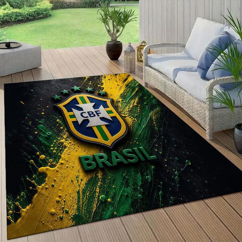 Brazil National Football Team2 Flannel Pattern Square Carpet,Area Rug,Carpet Rug for Living Room Bedroom Sofa Playroom Decor,Non-slip Floor Mat