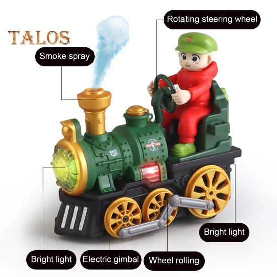 Детский игрушечный паровозик с электрической подсветкой и музыкальным спреем, классический игрушечный поезд, работающий от батареек, игрушечный локомотив для малышей, мальчиков и девочек, подарок