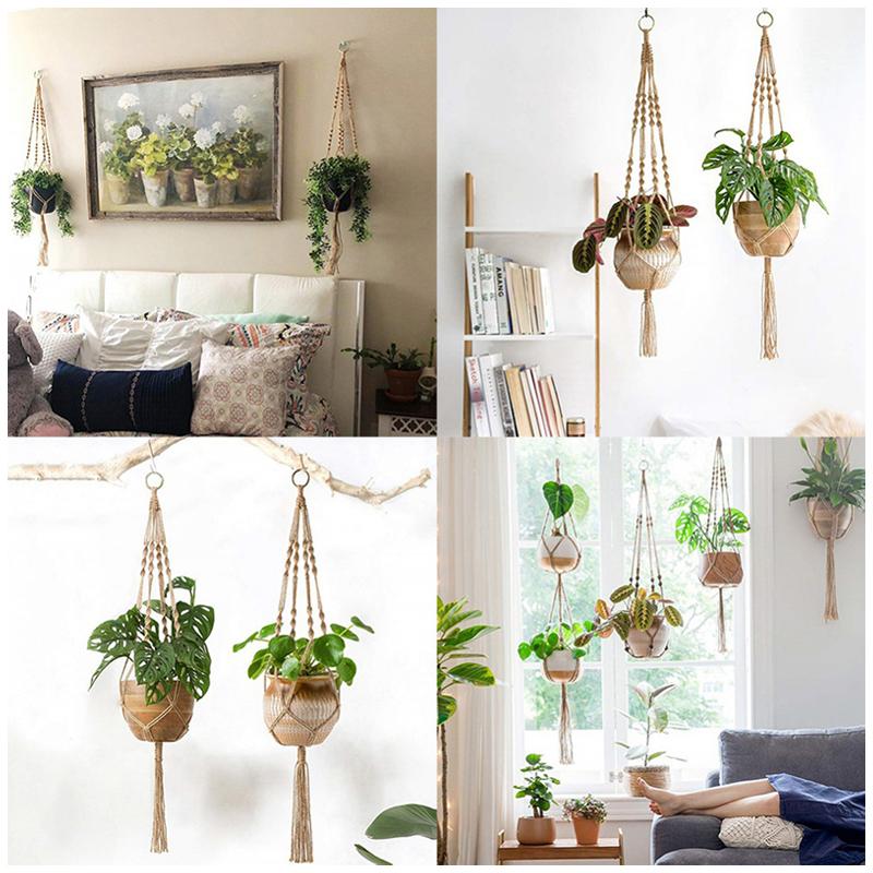 Macrame Hanging Baskets Woven Cotton Handmade Flower Basket Wall Plant Hanger Pot Indoor Bonsai Balcony Knotted Lifting Rope