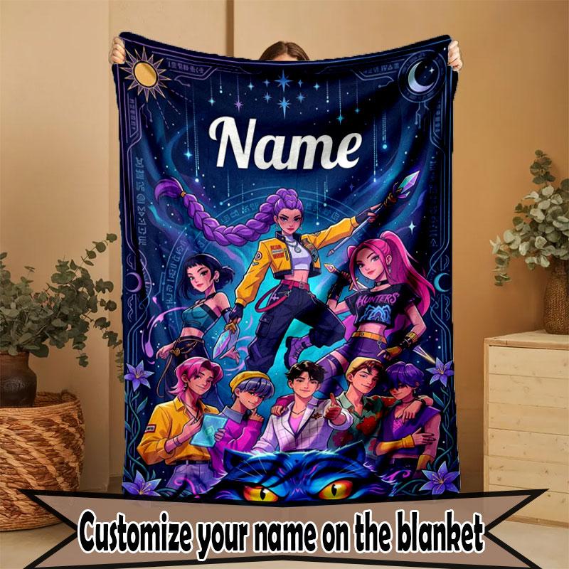 Custom Name Personalized Demon Hunters Kpop Print Blanket, Home Decor, Bedroom, Sofa, Camping, Couch, Gifts for Birthday Christmas
