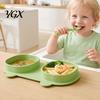 Toddler Silicone Divided Plates Baby Foldable Dinner with Fork And Spoon, Portable Kids Dinnerware Travel Feeding Essentials, Suction Set Dish for