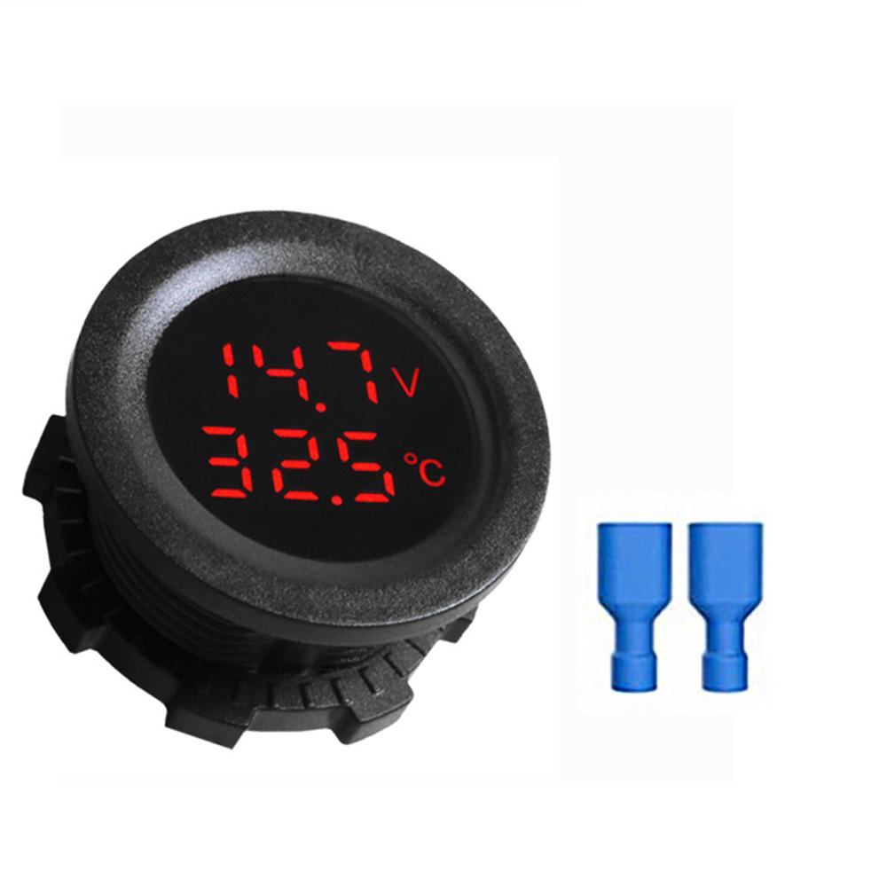 Car Round Temperature Voltmeter 12-24V Auto Voltage Meter Display Digital Measurement for Car Motorcycle Boat Thermometer T
