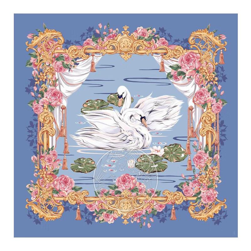 ITARORA Swan Pattern Mulberry Silk Square Scarf
