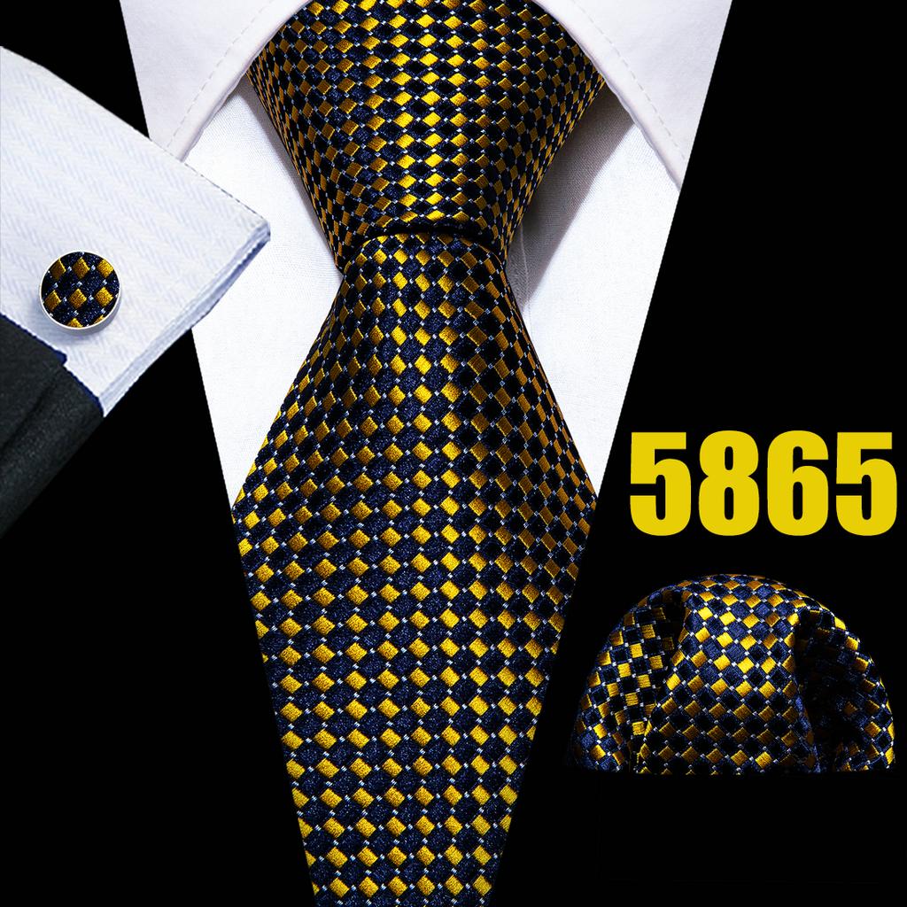 Barry.Wang Necktie Hankerchief Cufflinks Set Earth Yellow Paisley Jacquard Woven Wedding